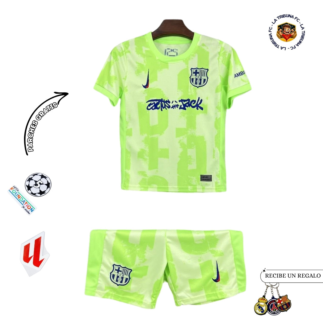 BARCELONA x TRAVIS SCOTT CACTUS JACK GREEN 2025 LIMITED EDITION KIDS SET